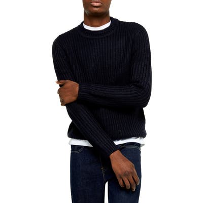Topman Chunky Crewneck Sweater, Blue