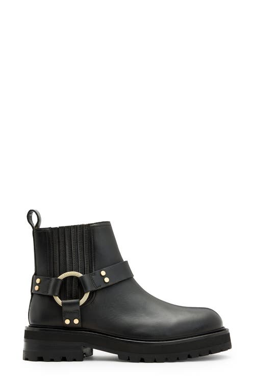 Shop Allsaints Maddie Lug Sole Biker Boot In Black/warm Brass