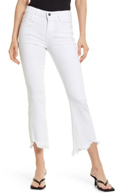 Fray Hem Crop Flare Jeans in White