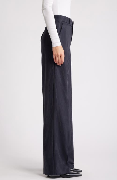 Shop Frame Pinstripe Straight Leg Pants In Navy Multi