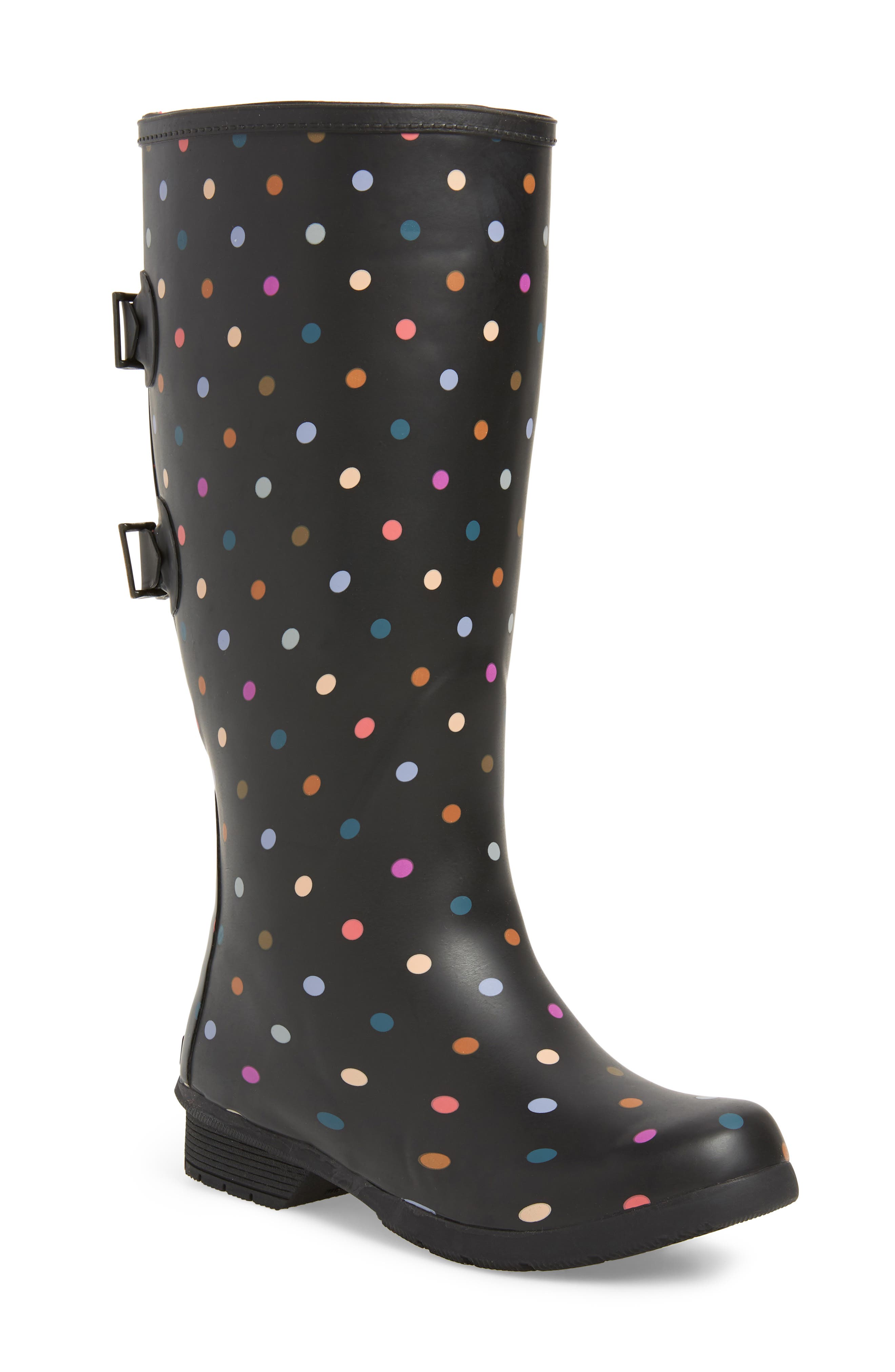 black and white polka dot rain boots