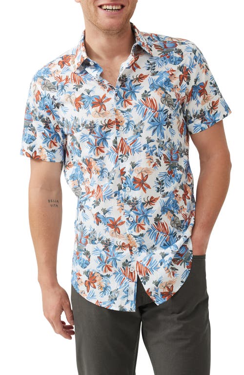 Rodd & Gunn Oyster Cove Sport Fit Floral Short Sleeve Cotton Button-Up Shirt Turquoise at Nordstrom,