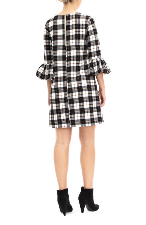 Nina Leonard Windowpane Ruffle Sleeve Shift Dress In Ivory/black/mocha