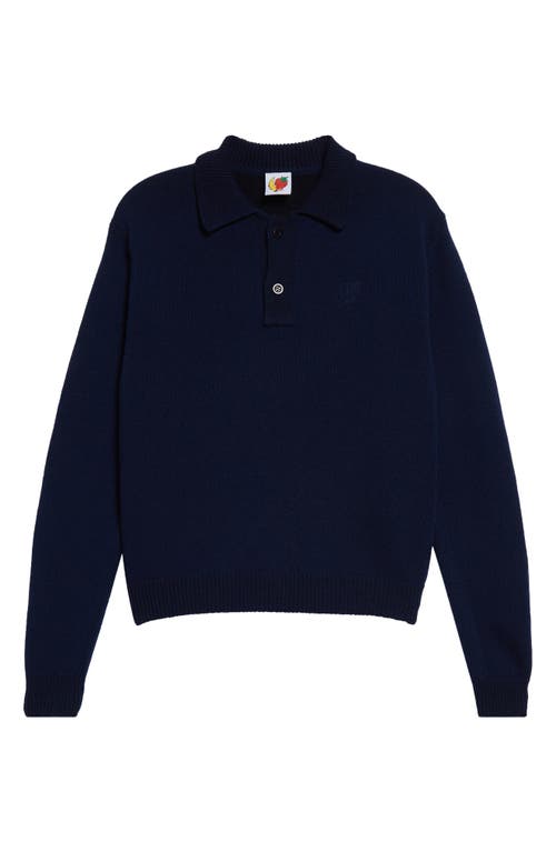 Shop Sky High Farm Workwear Perennial Embroidered Wool Blend Polo Sweater In Navy