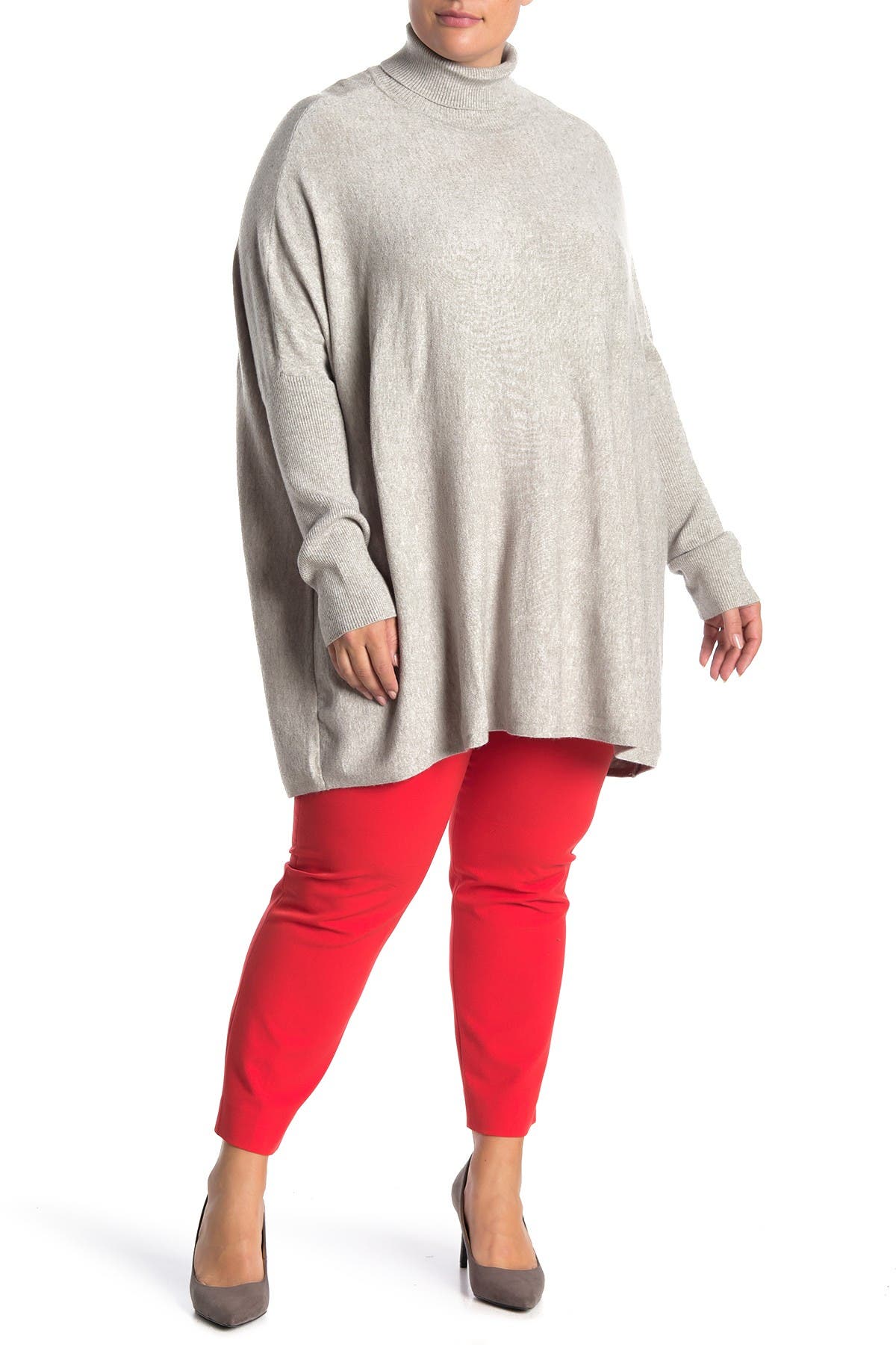 Joseph A Easy Solid Turtleneck Poncho Sweater In Light Heat