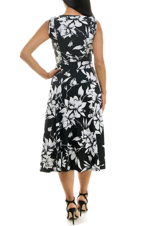 Shop Nina Leonard Crewneck Sleeveless Midi Dress In Black/ivory Combo