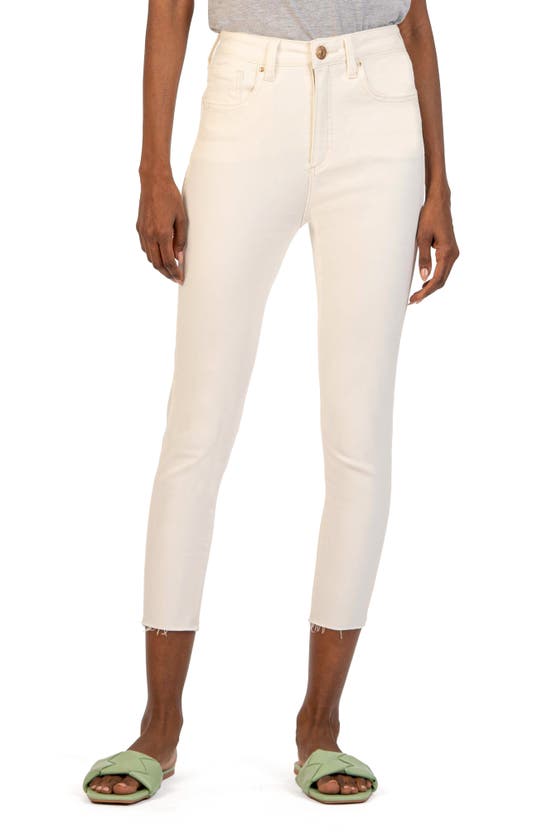 Shop Kut From The Kloth Connie Fab Ab Raw Hem High Waist Crop Skinny Jeans In Ecru