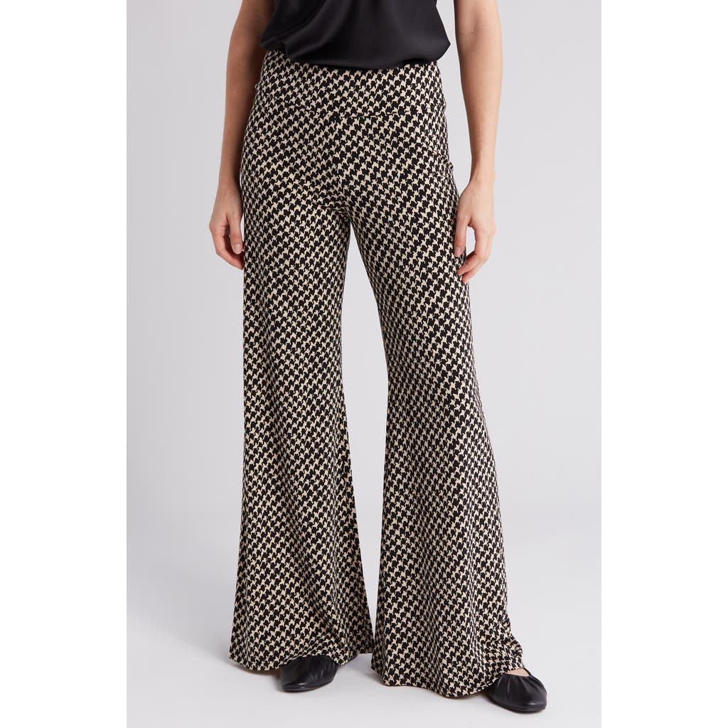 Shop Philosophy By Rpublic Clothing Houndstooth Print Wide Leg Pants In Black/beige Houndstooth