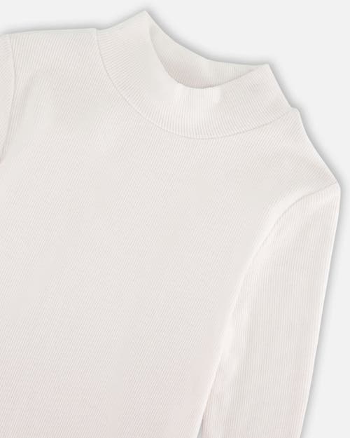 DEUX PAR DEUX DEUX PAR DEUX GIRL'S SUPER SOFT BRUSHED MOCK NECK TOP OFF WHITE 