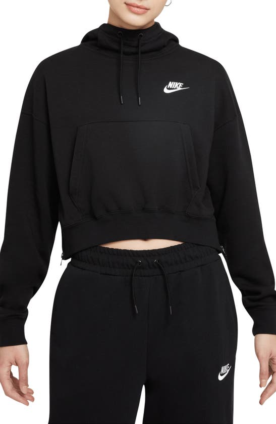 Nike Sports Essentials Crop Hoodie In Black/ White