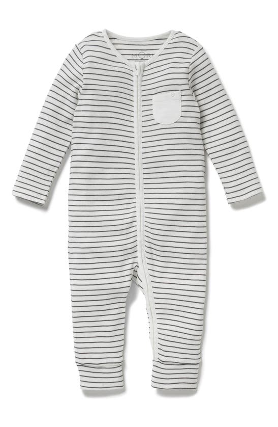 Shop Mori Stripe Fitted One-piece Pajamas In Gray Stripe