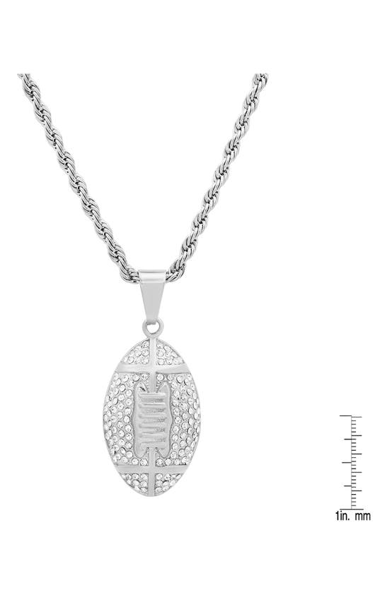 Shop Hmy Jewelry Pavé Simulated Diamond Football Pendant Necklace In Silver