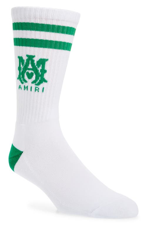 MA Stripe Crew Socks in White/Fern Green