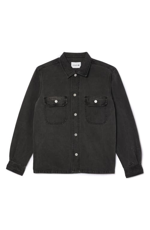 Shop Lacoste Oversize Cotton Denim Button-up Overshirt In Eco Noir