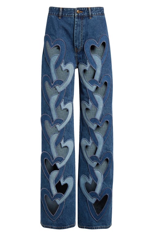 Shop Area Heart Cutout Wide Leg Jeans In Multi Denim Wash