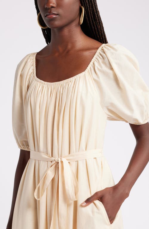 Shop Nordstrom Tiered Blouson Sleeve Cotton & Silk Maxi Dress In Beige Beach