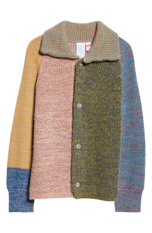 Shop Waste Yarn Project Una Marled Colorblock Cardigan In Green/pink Multi