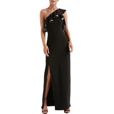 Halston Heritage Flounce Crepe Gown, Black