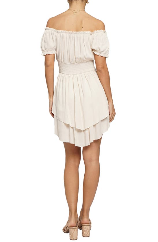 Shop Know One Cares Off The Shoulder Puff Sleeve Minidress In Ivory