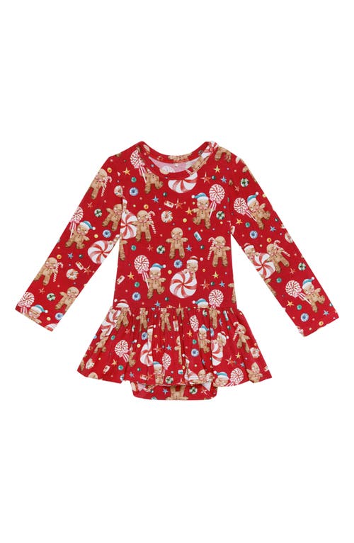 Posh Peanut Babies'  Gingerbread Lane Long Sleeve Skirted Bodysuit In Red