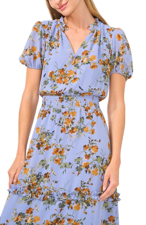 Shop Cece Floral Ruffle Smocked Midi Dress In Blue Blossom