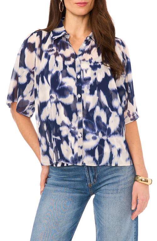 Vince Camuto Abstract Floral Button-Up Shirt Classic Navy at Nordstrom,