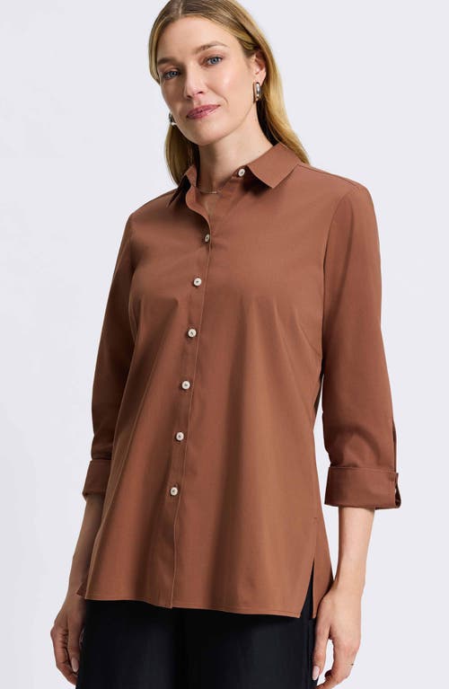 Foxcroft Evelyn Three-quarter Sleeve Button-up Shirt In Macchiato