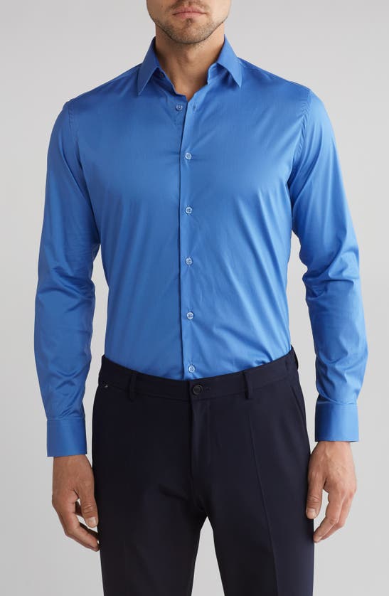 Shop Duchamp Solid Tailored Fit Dress Shirt In Blue