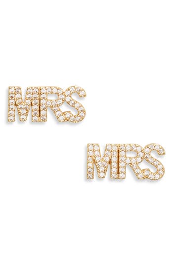 Shop Leith 'mrs' Stud Earrings In Clear- Gold