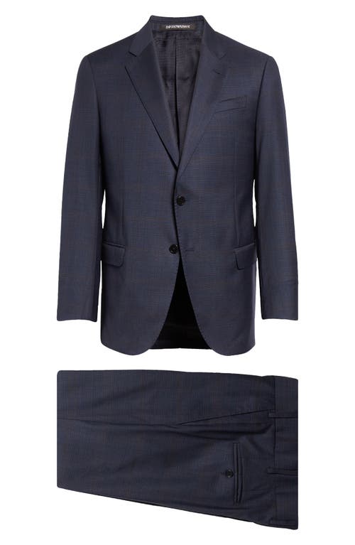 Shop Emporio Armani G-line Navy Shadow Check Wool Suit In Blue