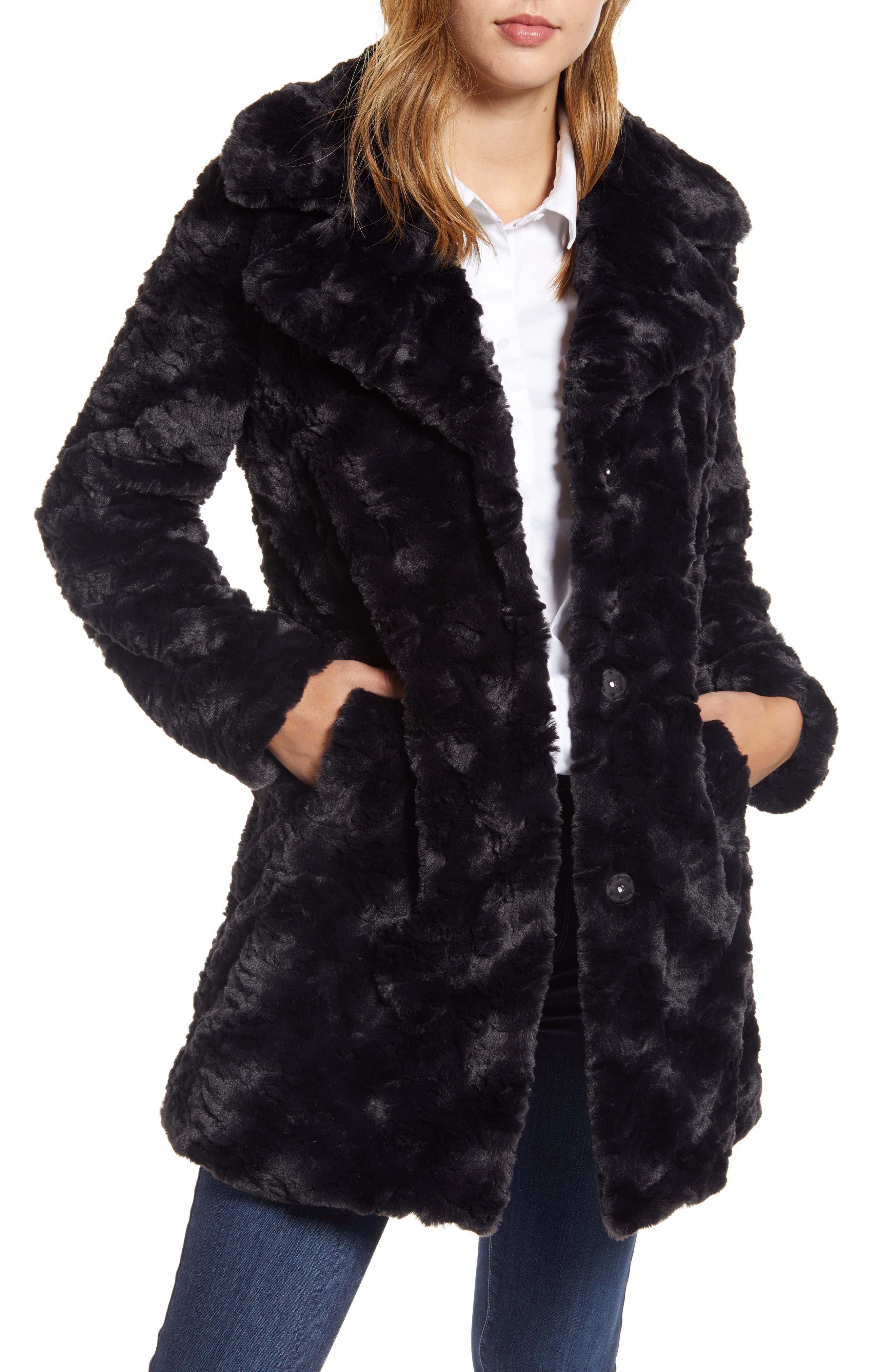 kenneth cole faux fur coat with hood