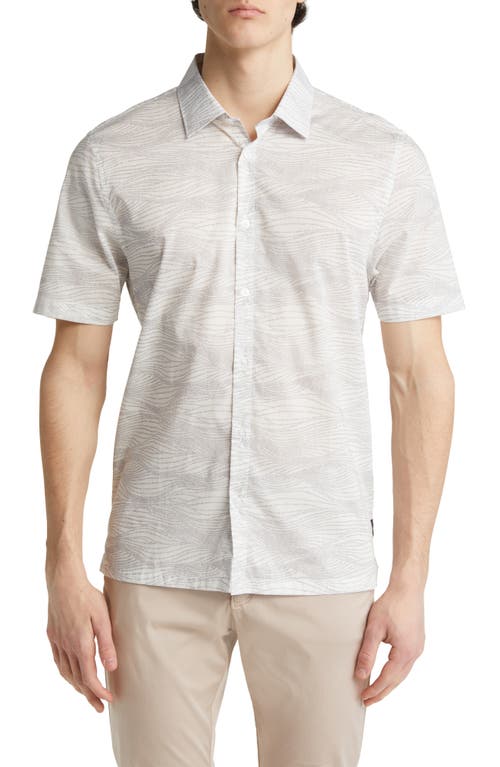 Big On-Point Short Sleeve Organic Cotton Button-Up Shirt in White Geo Waves