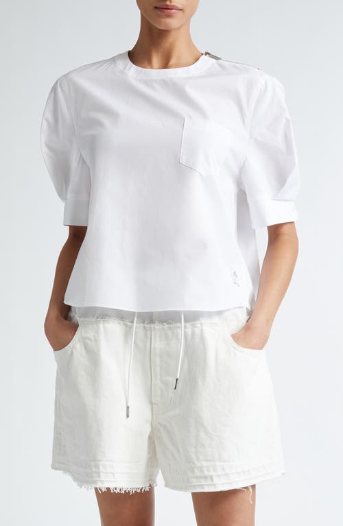 Sacai x Thomas Mason Puff Sleeve Cotton Poplin Top Off White at Nordstrom,