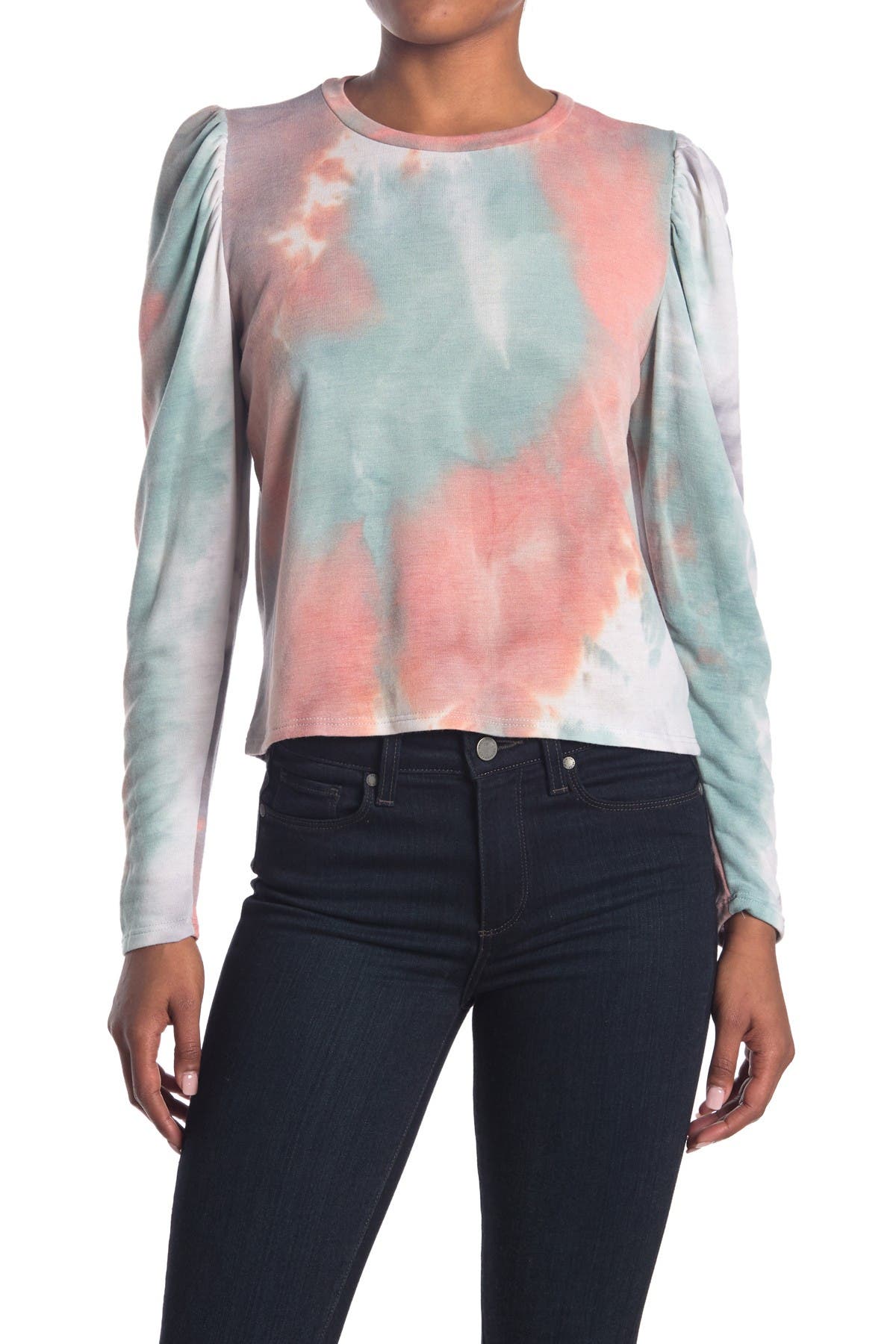 tie dye puff sleeve sweatshirt