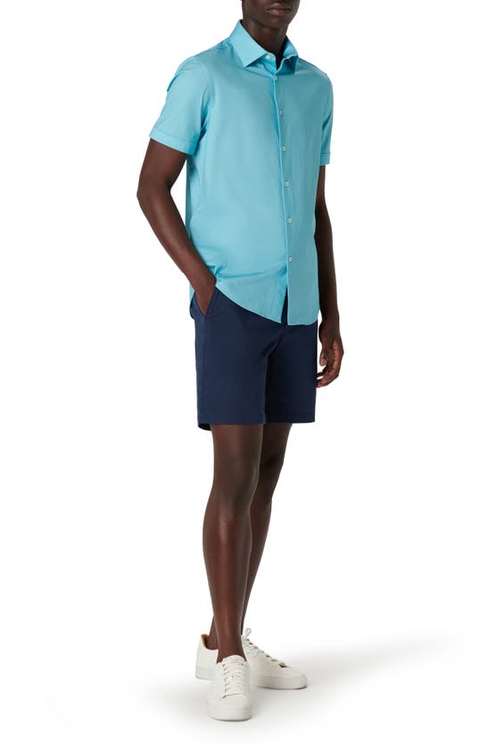 Shop Bugatchi Miles Ooohcotton® Pinstripe Short Sleeve Button-up Shirt In Aqua