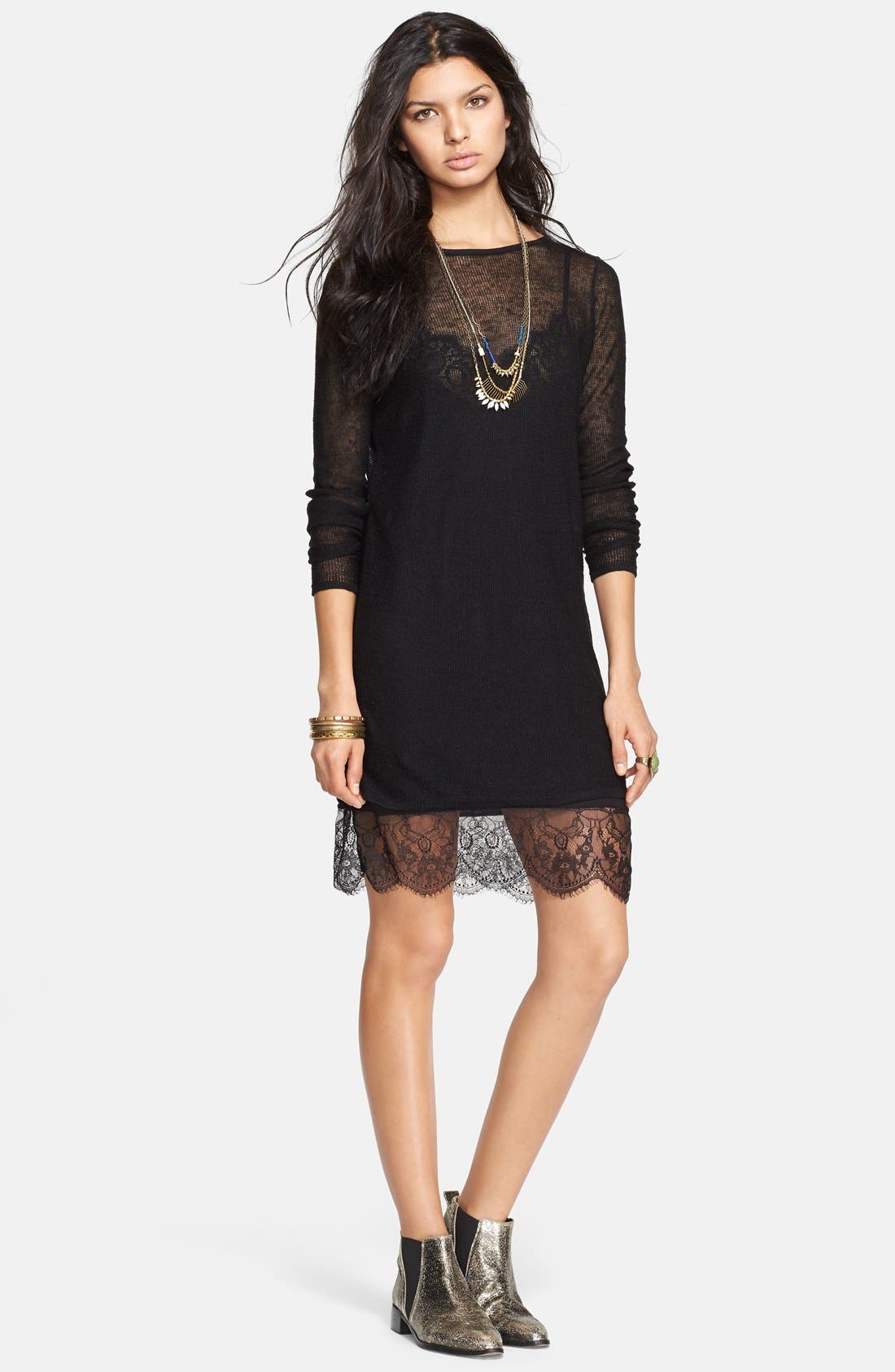 sweater dress with lace trim