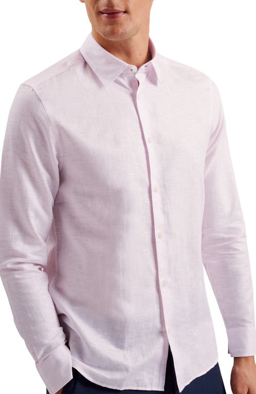 Romeo Regular Fit Linen & Cotton Button-Up Shirt in Mid Pink