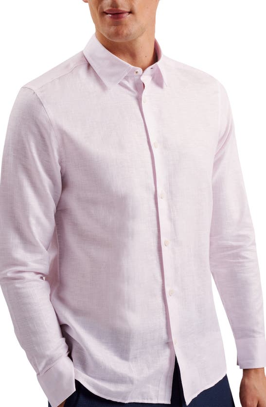 Shop Ted Baker Romeo Regular Fit Linen & Cotton Button-up Shirt In Mid Pink