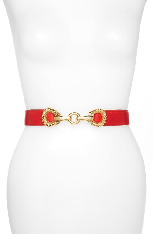 Rider Circle Clasp Leather Belt in Red