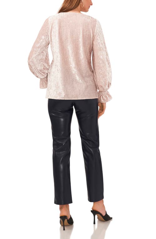 Shop Vince Camuto Metallic Ruffle Cuff Velvet Top In Elegant Pearl