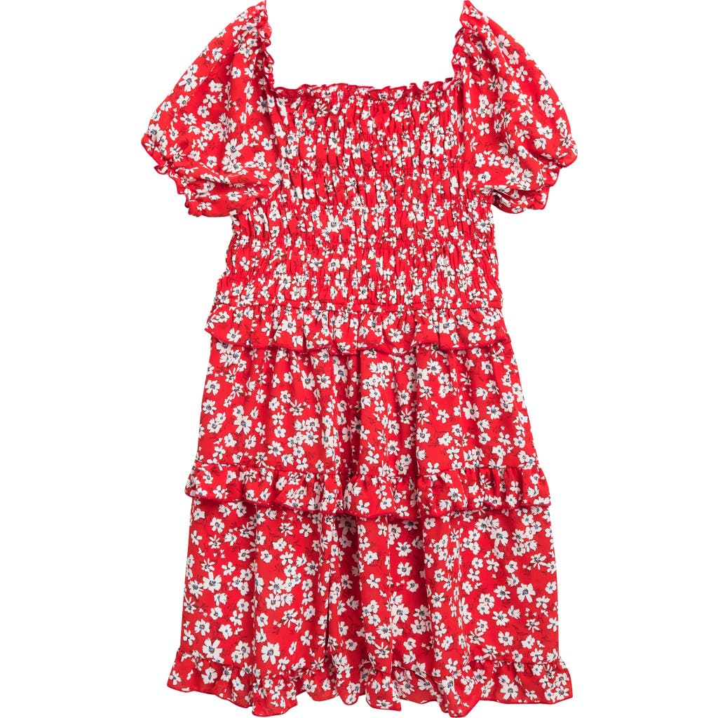 Truly Me Kids' Floral Ruffle Tiered Sundress In Red