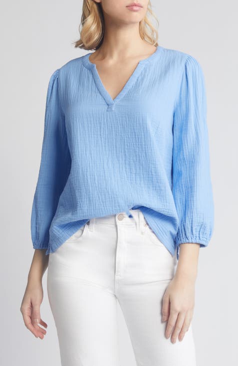 Long Sleeve Cotton Gauze Popover Top