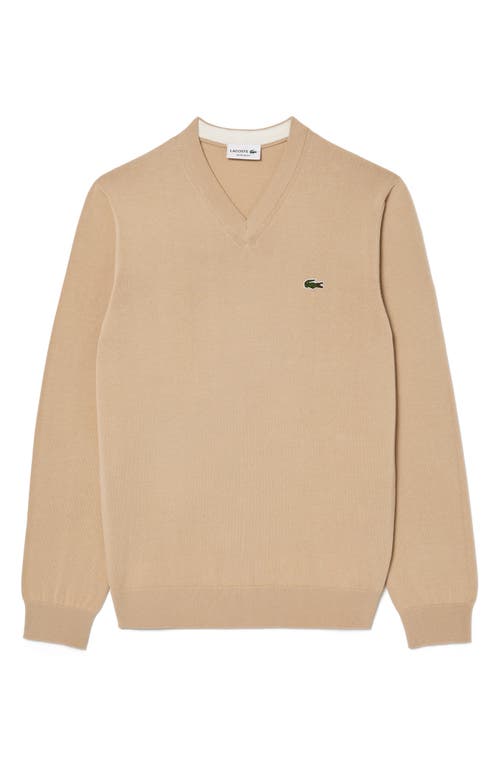 Shop Lacoste V-neck Cotton Sweater In Viennese