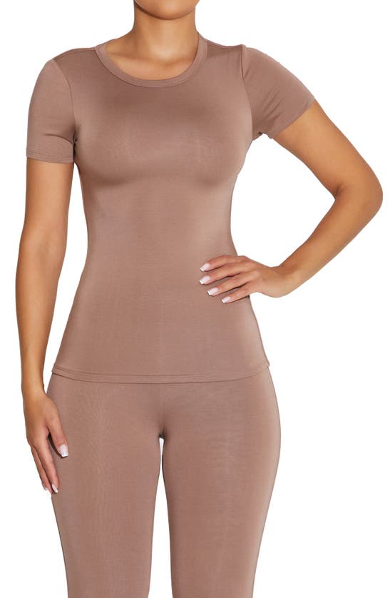 Naked Wardrobe Crewneck Short Sleeve Top In Coco