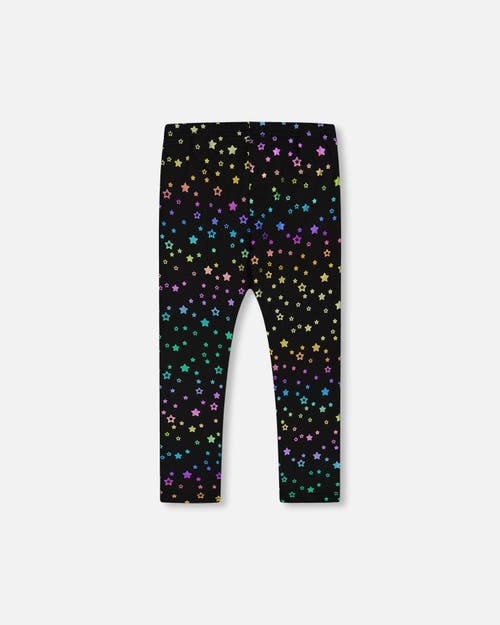 Shop Deux Par Deux Girl's Leggings Allover Foil Black Printed Stars In Printed Foil Stars