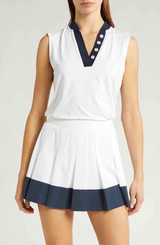 Shop Varley Shelby Sleeveless Performance Top In White/ Blue Nights