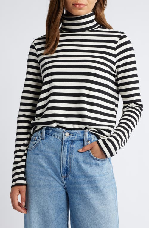 Caslonr Caslon(r) Long Sleeve Turtleneck Top In Black- Ivory C Charm Stripe