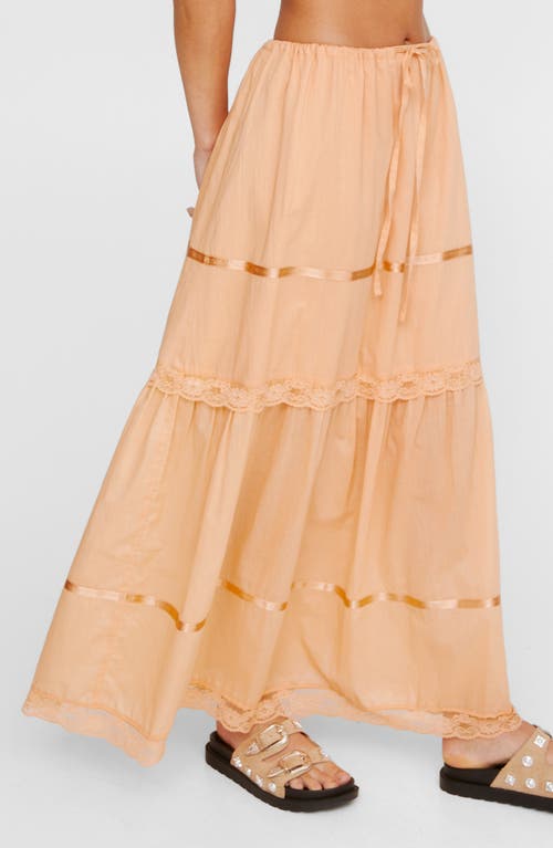 Shop Nasty Gal Lace Trim Tiered Drawstring Maxi Skirt In Apricot