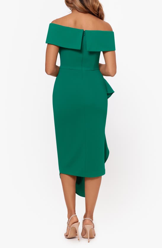 Shop Betsy & Adam Ruffle Off The Shoulder Cocktail Midi Dress In Green