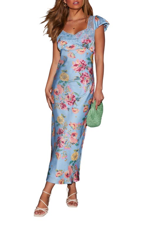 Shop Vici Collection Bianca Flutter Sleeve Maxi Dress In Blue Floral